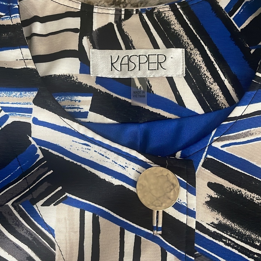 Kasper Blue and Black Abstract Top Button Jacket - Picture 5 of 7